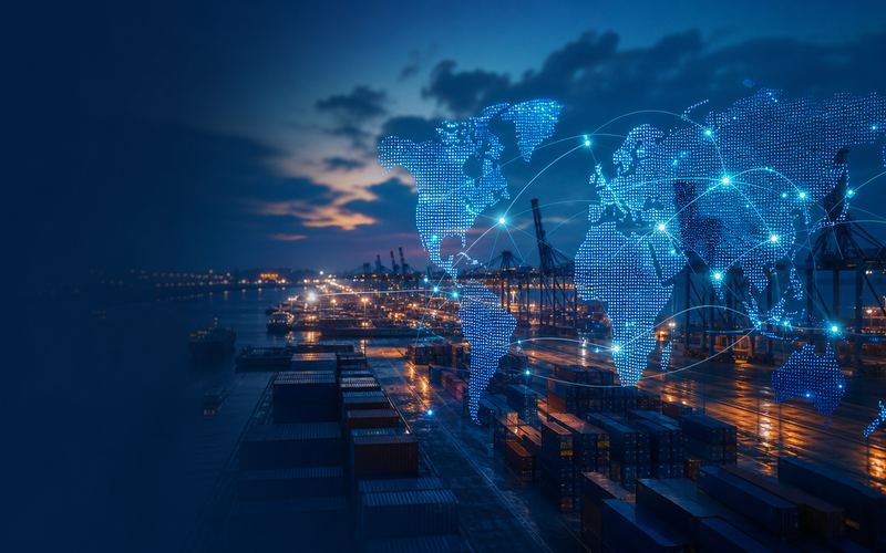 Global logistics network with AI routing signals