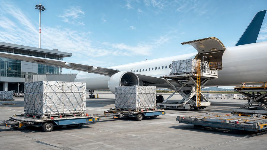 Air freight cargo aircraft and containers